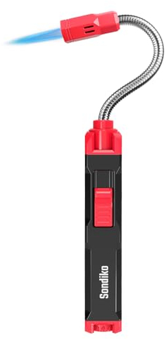 Sondiko Stabfeuerzeug Gas Nachfüllbar, Sturmfeuerzeug Jetflamme Feuerzeug Lang, 360° Flexible Gasfeuerzeug für Kamin, Küche, Kerzen, BBQ, Ofen, Lagerfeuer(Ohne Gas)