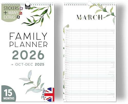 Family calendar 2026 5 columns FLORAL family planner 2026 and Oct-Dec 2025, wall calendar 23 x 43cm, planner for family 2026, Boho, flowers, design
