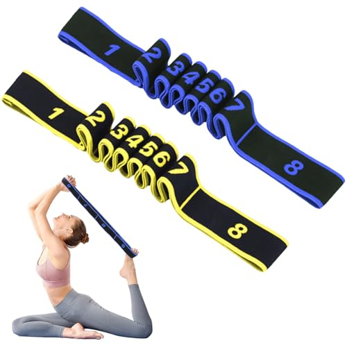 Prmape 2 Pcs Bandes de Fitness, Bandes de Résistance avec Boucles, Sangle Extensible de Yoga, Multi Boucles Bande d'exercice Réglable pour Fitness, Yoga, Entraînement de Danse(Jaune et Bleu)