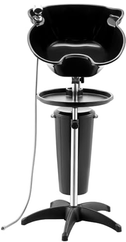 VEVOR Portable Shampoo Bowl, Deep Shampoo Sink with Adjustable Height & Angle, Washing Hair Station Includes Drain Hose, Shower Head and Bucket, Salon Sink for Home & Barber Use, Black