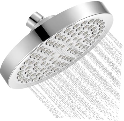 jojofuny Cabezal De Ducha Para Baño Ajustable Rótula Giratoria, Alta Presión y Boquilla De Ducha Fija Tipo Lluvia, Adecuado Para Reemplazo y Uso Hogar y Hotel, Diámetro 6 Pulgadas, Acabado Cromado