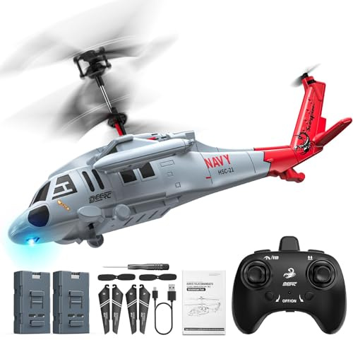 DEERC Black Hawk RC Helicopter, Remote Control Helicopter with Red Scorpion Tail Design, 24 Mins Flight (2 Batteries), Helicopters Toy for Kids, LED Lights, Altitude Hold, Birthday Gift for Boys 8-12