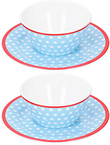 4 pezzi set insalata piatto da frutta piatto ciotola set stoviglie stoviglie per la casa ristorante forniture puntini azzurri melamina 14,6 cm 22,5 cm 825 g