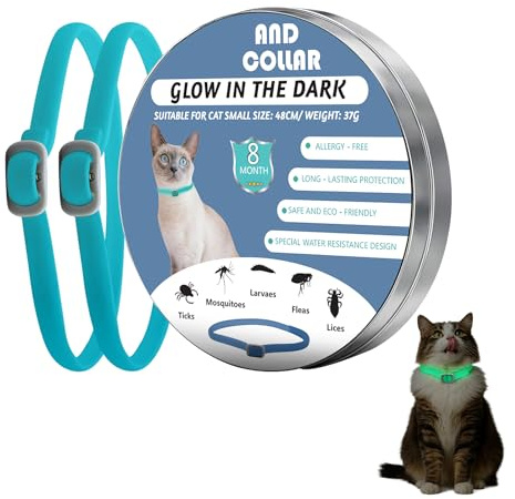 DOINEUFL 2 Pack Light Up Collar for Cats, Cat Collar to Prevent Infections, 18.9in Special Water Resistance Design Adjustable Cat Collars, Glow in the Dark, Contains Natural Essential Oils (Green)