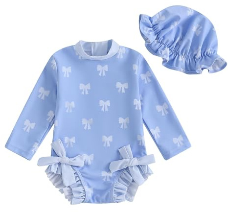 Traje De Baño para Bebé Niñas Pequeñas: Bañador con Gorro para El Sol y Manga Larga, Protección UV UPF 50+, con Cremallera, para Niñas De 3 a 36 Meses, Ideal para La Playa y La Piscina Verano