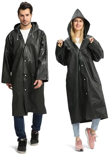 Opret Unisex Adult Black EVA Waterproof Rain Poncho Coat with Hood and Long Sleeves