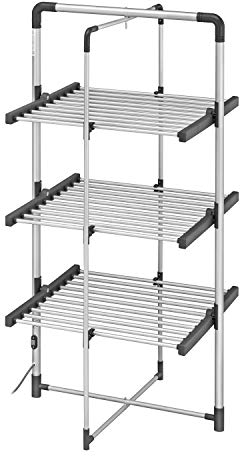 BLACK+DECKER 63099 3-Tier Heated Clothes Airer Aluminium, Cool Grey, 140cm x 73cm x 68cm