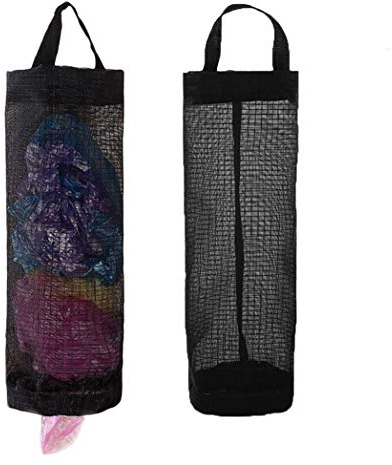 TOGETRUE Plastpåshållare, livsmedelsväska hållare nät hängande förvaringsväska dispenser (svart 2-pack)