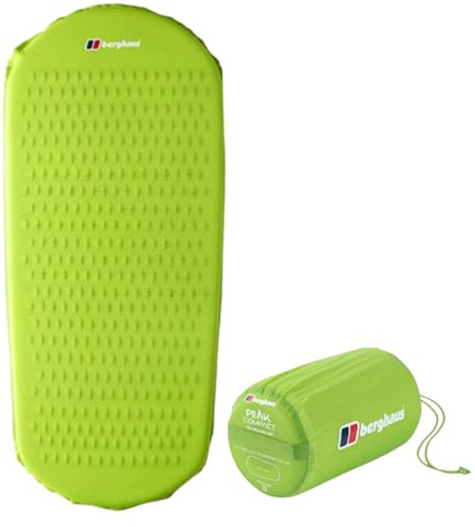 Berghaus Peak Compact Self-Inflating Mat with Non-slip Silicone Grip for Adults, Teens & Kids, Lightweight & Insulated, Ideal for Wild Camping, Backpacking & Hiking, Includes Carry Bag, Green
