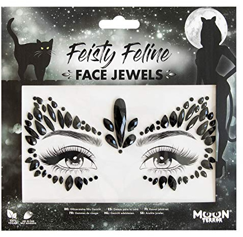 Face Jewels by Moon Terror | Feisty Feline | Festival Face Body Gems, SFX Make up, Crystal Make up Eye Glitter Stickers, Temporary Tattoo Jewels, Special Effects Make up
