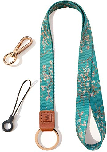 SENLLY Umhängeband Schlüsselband Neck Lanyard strip mit und echtem Leder, für Schlüssel, ID Badge Card Holder, Ausweishülle, Mobile Handys Telefon
