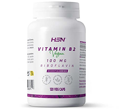 Vitamina B2 Riboflavina 100 MG de HSN | 4 Meses de Pura Riboflavina en forma libre = 1 Cápsula Vegetal = Dosis Diaria - ALTA Concentración | No-GMO, Vegano, Sin Gluten