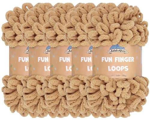 JubileeGarn med roliga fingerslingor – polyester jumbo viktögla – 100 g/skein – sand – 5 nystan