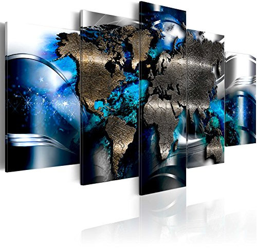 B&D XXL - Tableau Acoustique Carte du Monde 100x50 cm 5 Parties - Décoration Isolation Bureau Chambre Panneau Insonorisant Impression sur Toile - Abstraction du monde artistique k-A-0017-b-p