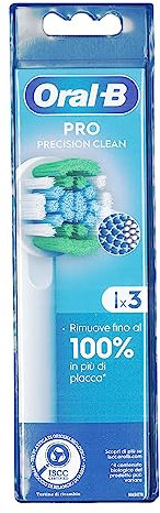 Oral-B Precision Clean Testine Spazzolino Elettrico, Confezione da 3 Testine di Ricambio, 3 Tipi di Setole per una Pulizia Precisa e Sbiancante, Indicatore di Utilizzo della Testina