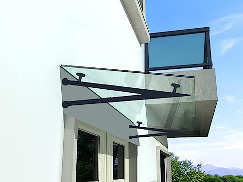 BuyLando.Shop - (Typ-7016) Glasvordach VSG Türdach Hausdach Pavillion Pergola Überdachung inkl Ral7016 Halter (V-Träger, 120x90cm Klarglas)