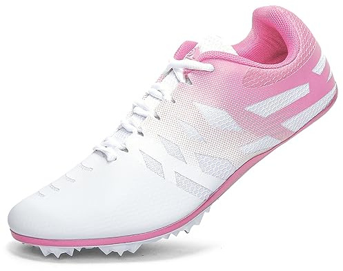 New Track and Field Shoes for Men Women Kids Boys Girls 8 Spikes 100-400 Meter Running Racing Shoes Professional Sprint Sport Sneakers White Pink