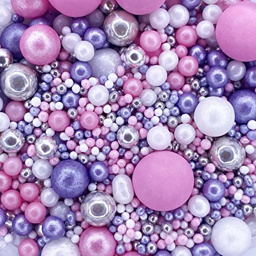 Scrumptious - Pearls Mix - Twinkle Ice Pink - Cake Topper Sprinkles - 30g Edible Shimmer Ball Cupcake Decorations - Perfect for Weddings, Christenings & Valentines