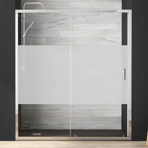 Mampara de Ducha Frontal Corredera 1 Puerta 1 Fijo | Vidrio Templado 5mm Antical Altura 190cm Serigrafía | Perfil Cromo Brillo 150cm (Adaptable 148-152cm)