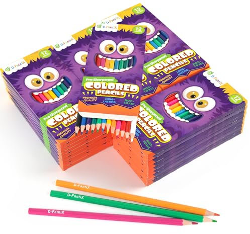 D-FantiX 36 Boxen mit Buntstiften im Bulk – 12 Buntstifte pro Box, insgesamt 432 vorgespitzte Buntstifte, zurück zu Schule Geschenke, Grundschule Klassenzimmer Kindergarten Schulbedarf für Kinder