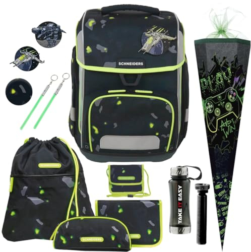 Generisch Schneiders Ergolite Schulranzen-Set für Jungen (12 TLG. mit Schultüte und Brustbeutel, Outer Space)