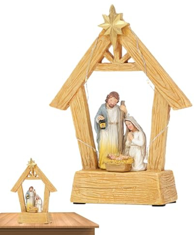 Genérico Belén, Belén de Navidad - Belén Estable con Luces,Adornos del Nacimiento de Jesús de Cristo, Escena del Pesebre de la Sagrada Familia, Figuras de Natividad para Mesa, Mantel