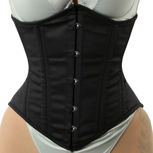 Black Cotton Corset Womens Underbust Waist Training Corset Heavy Duty Double Steel Boned Cotton Black Corset (US, Alpha, Medium, Regular, Regular, Black)