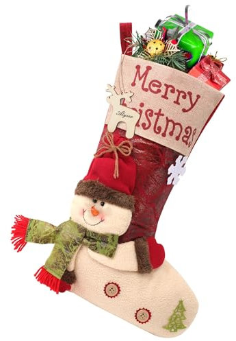 Yamobi Nikolausstrumpf Schneemann Design, Weihnachtsstrumpf für Weihnachtsdeko 45cm, Deko Weihnachtsstrümpfe zum Befüllen, Kamin Weihnachtsstiefel für Weihnachtsbaum