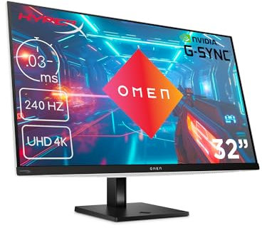 HP Omen Transcend Gaming-Monitor mit 240 Hz, 31.5 Zoll 4K UHD OLED, 0,03 ms Reaktionszeit, HyperX Audio, aRGB Beleuchtung, Verstellbarer Standfuß, Omen Tempest Cooling, OSD Taste, USB-C, Weiß