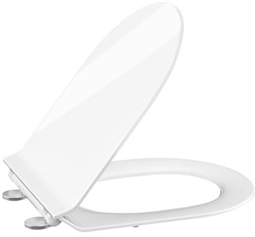 Toalettlock med automatisk sänkning, toalettsits-toalettsits-toalettsits med quick release funktion och justerbara gångjärn toalettlock av UF duroplast, D-form, vit