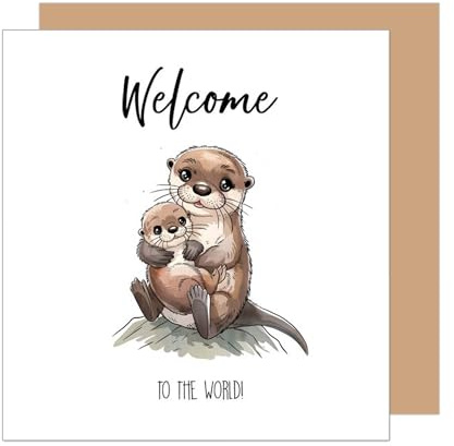 Edition Seidel Biglietto di auguri quadrato di alta qualità per nascita, con busta, biglietto di auguri per bambini, biglietto di auguri per bambini, lontra (EQ117 SW025)