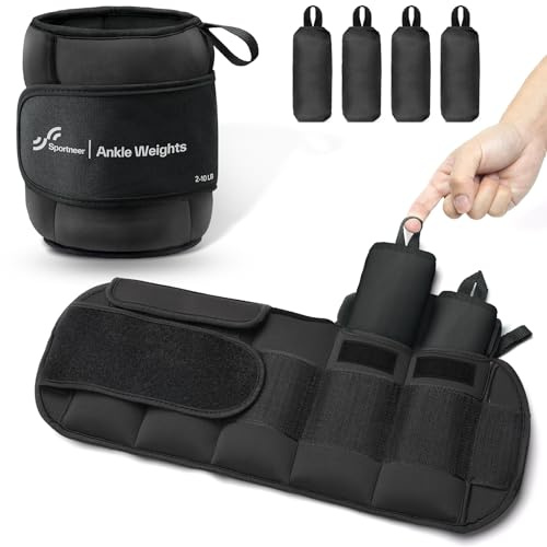 Sportneer Manchettes lestées réglables de 0,9 à 4,5 kg (par cheville) / 1,8 kg à 9 kg (par paire) - Avec bretelles réglables - Poids pour jambes et bras