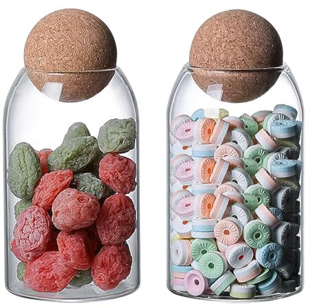 Bocal en Verre avec Couvercle, 2er Set Bocaux de Stockage en Verre, Pot en Verre de Bonbons, Bocaux de Conservation en Verres avec Boule de Liège, Bocal Verres pour Thé,Café,épices,Haricots (800ml)