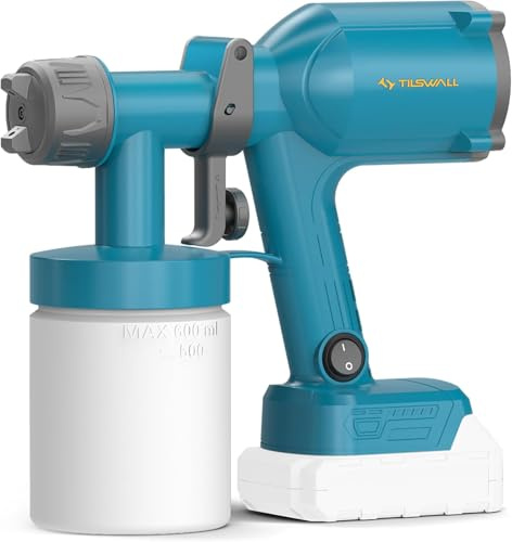 Tilswall Farbsprühsystem, Schnurlos Ultraleichte Elektrische Farbsprühgerät Kompatibel mit Makita 18V Akku (Nicht Enthalten), Becher, 2 Düsen & 3 Sprühmuster - Farbpistole Für Wandfarbe, Möbel