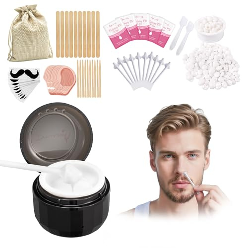 Mini Calentador de Cera Profesional Kit para Depilación Masculina y Femenina, para Rostro, Orejas y Nariz, 100g de Cera, 10 Aplicadores de Doble Punta, Seguro, Rápido, Indoloro, Alimentado por USB