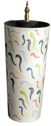 Retrò Lavandino con piedistallo in ceramica dipinta rubinetto e kit di scarico, lavabo da esterno decorare