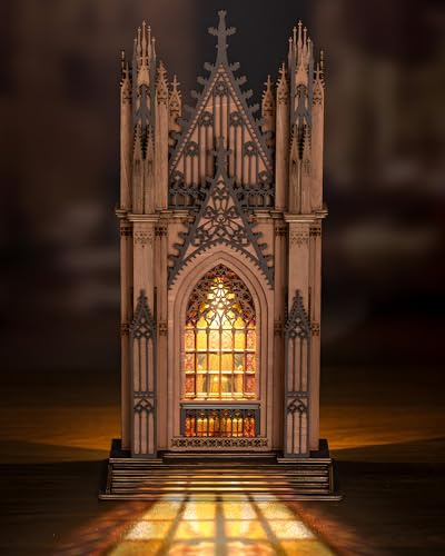 Rolife Puzzle 3D Cattedrale a Torri Gemelle, Puzzle in Legno per Adulti, Kit Modellismo 111 Pezzi a Incastro, 2 Ore di Montaggio, Arredamento Casa da Collezione
