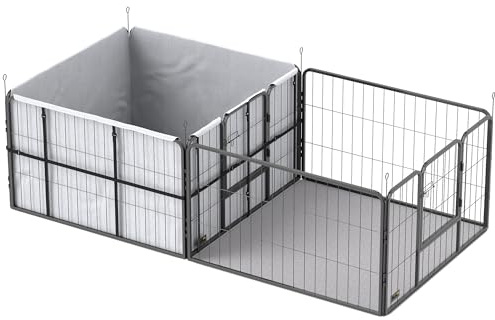 PawHut Wurfkiste für Welpen 7 Paneele 2 Tür 203 x 102 x 60 cm Schwarz