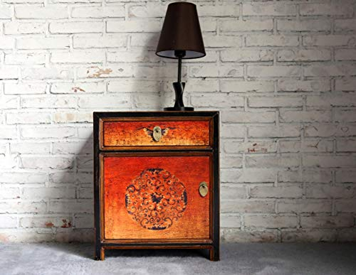 OPIUM OUTLET Vintage bedside table Asian nightstand bedroom cabinet chest of drawers shabby antique coloured