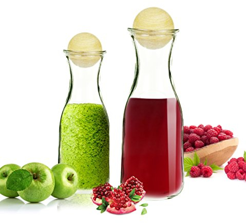 Sendez Glaskaraffe mit Holzstöpsel Weinkaraffe Karaffe Wasserkaraffe Dekanter Misura aus Glas (1 x Glaskaraffen Set 270ml und 470ml)