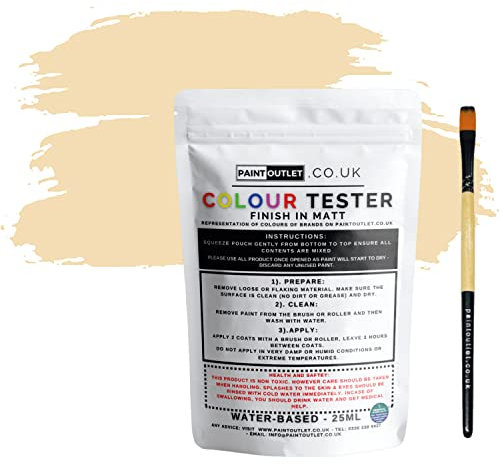 HQC Paint Wall and Ceilings Matt | Sample Colour Tester Pot with Brush | Quick Drying Quality Interior Paint | Contemporary Finish | Light Beige Colour 25ml