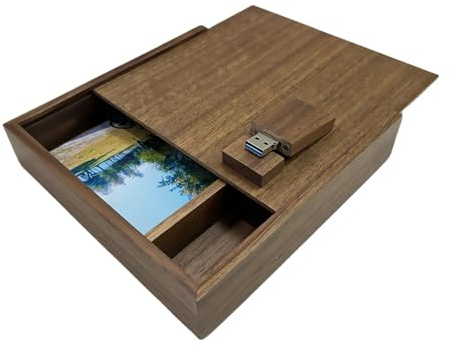 UFARID Boîte À Album Photo en Bois De Noyer Clé USB 16GB 32GB 64GB Photographie Périphérique De Stockage De Mariage USB3.0 Flash Drive Pendrive Memory Stick Personnalisable (16Go, Walnut Wood)