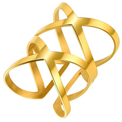 PROSTEEL Fingerring für Damen Mädchen 18k vergoldet Doppel-X Offener Ring Knöchelring Knuckle Ringe trendige Statementring Modeschmuck Accessoire für Mutter Schwester