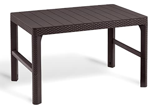 Keter - Stilvoller Lyon 2in1 Gartentisch Wetterfest in Braun 116x71cm I Höhenverstellbarer Outdoortisch Balkon & Terrasse I Robuster Balkontisch - Langlebig & Pflegeleicht