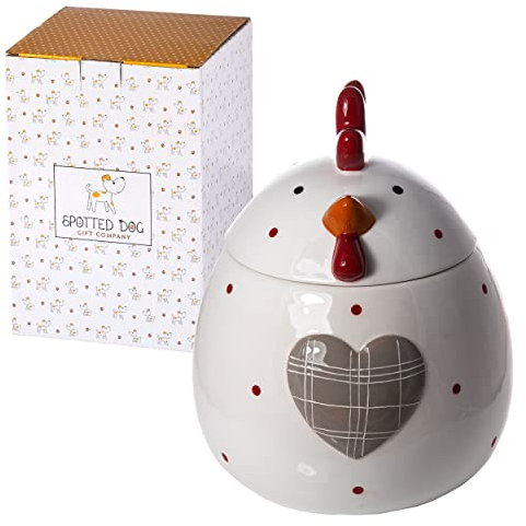 SPOTTED DOG GIFT COMPANY - Biscottiera a forma di gallina - barattolo da cucina - idee regalo per uomo e donna - in ceramica - bianco
