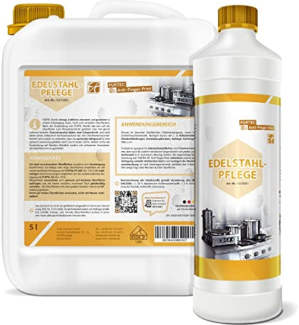 FURTH-CHEMIE Edelstahlpflege, 5 l Flüssig-Reiniger, Edelstahlpolitur, Edelstahlreiniger für drinnen & draußen, Anti-Fingerprint