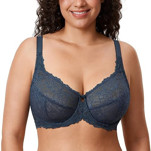 Delimira Women's Plus Size Bra Full Coverage Minimiser Non Padded Lace Underwired Bras Sargasso 36J