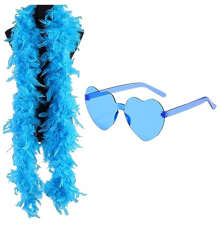 ZOOMPIL Boa de Plumas Azul y Gafas, Boa de Plumas para Mujer, Boas de plumas coloridas ideal para Navidad, Halloween, baile, boda, fiesta y cosplay
