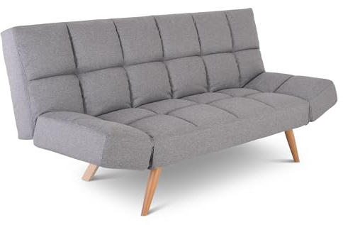 Raburg Schlafsofa, 2-Sitzer, klappbare 2-in-1-Funktion: Sofa und Gästebett, Stoff, Metallbeine Holzoptik, verstellbare Armlehnen, Liegefläche: 180 cm breit x 110 cm tief, Yara, Hellgrau