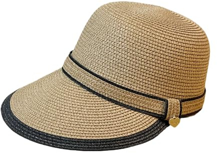 DOUKK Chapeau à visière pour Femmes, Casquette de Baseball pour Vacances d'été, Noir et Blanc, Chapeau d'équitation en Paille de Soleil